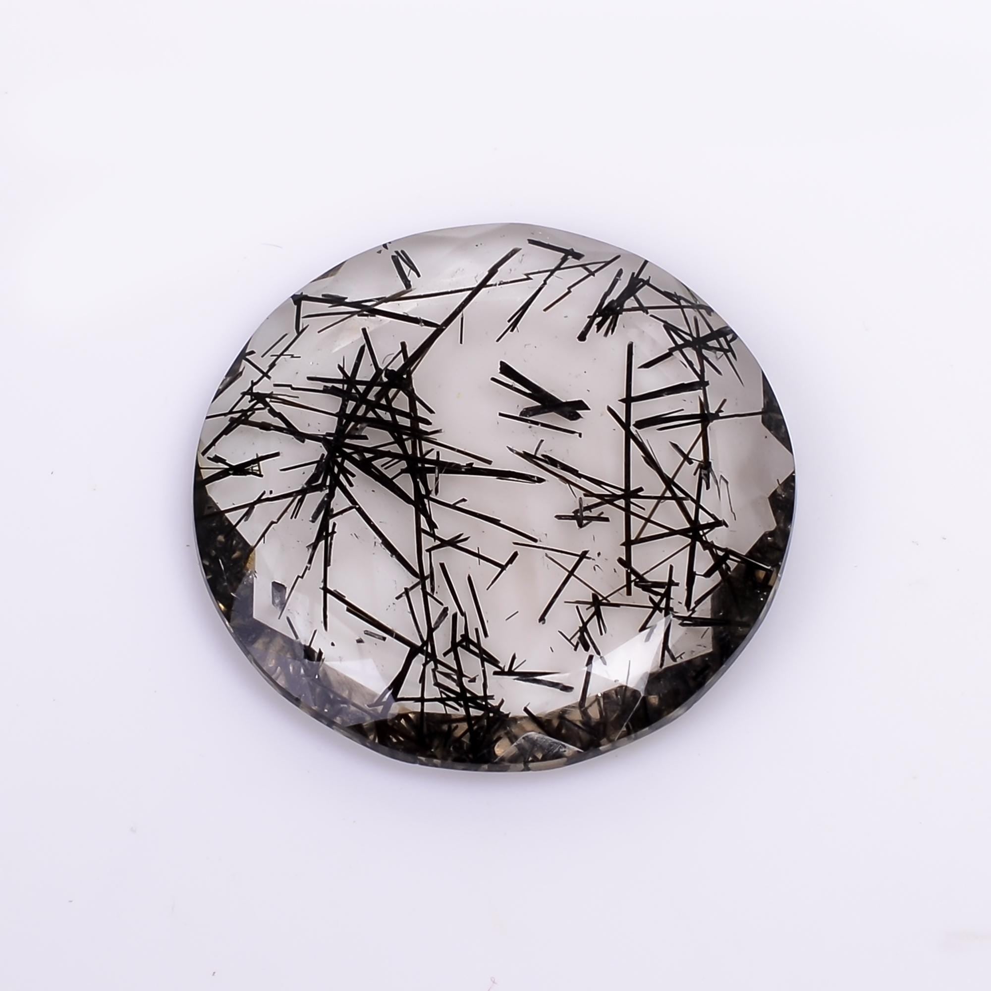 black rutile quartz both side flat cut round shape cut stone loose gemstone