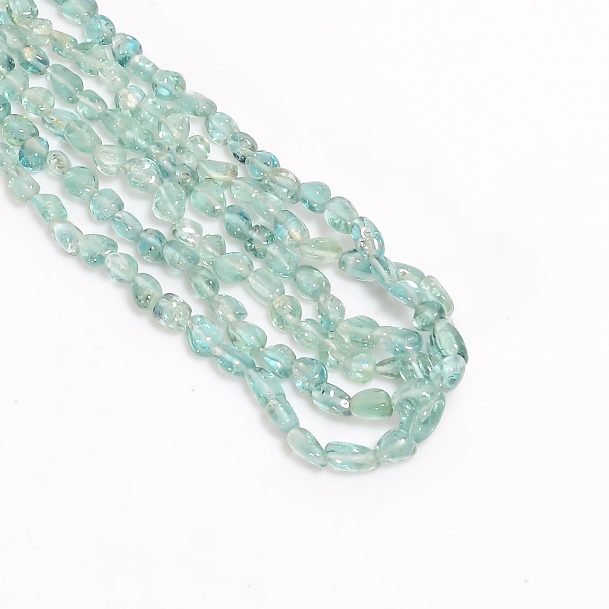 neon blue tourmaline natural gemstone tumbled shape smooth 3 lines strand 16 beads 4x3 6x4 mm 112 ct yn 517