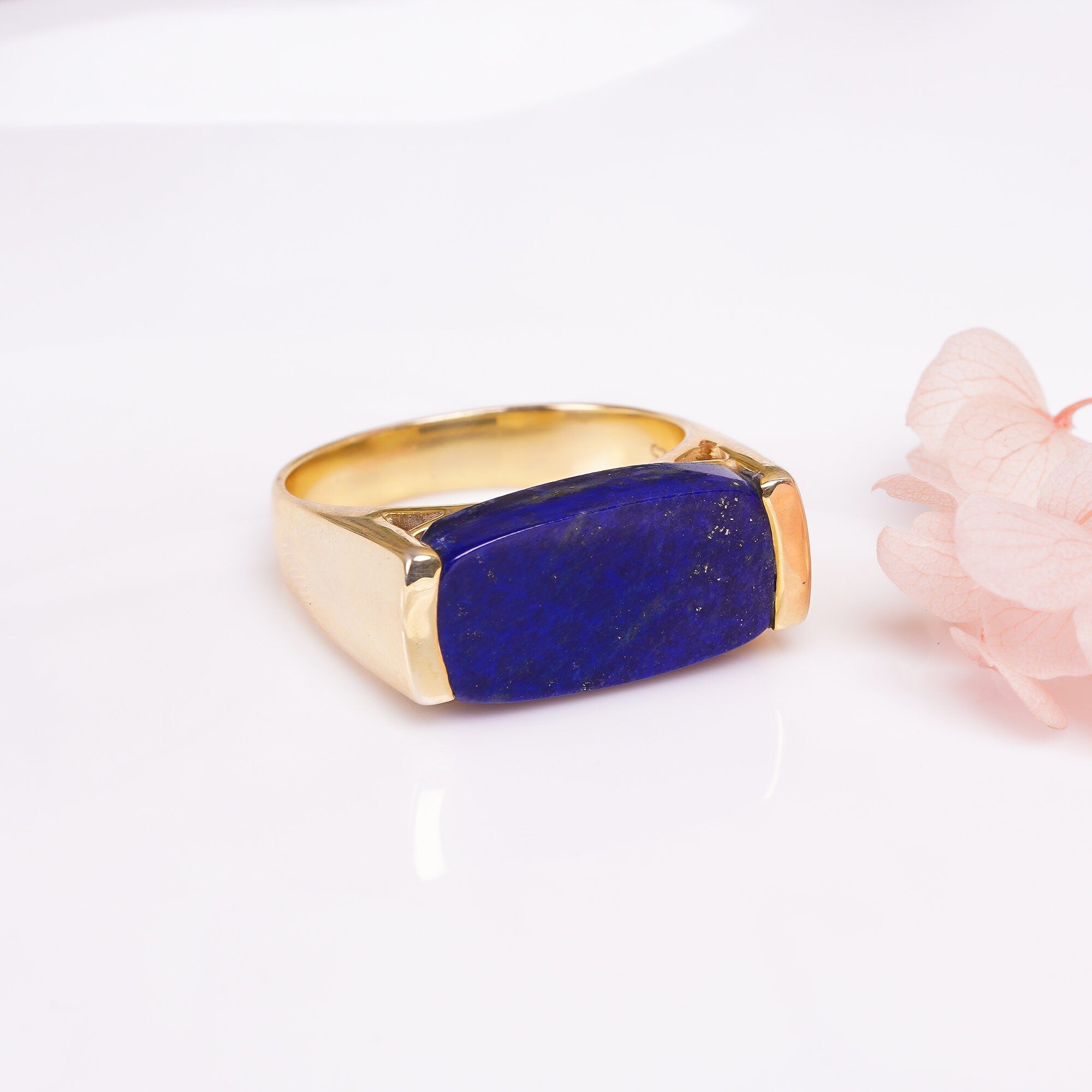 natural lapis lazuli radiant shape ethnic handmade ring 925 sterling silver 14k gold plated 3 micron 10 75 us 10 8 gms y 7778