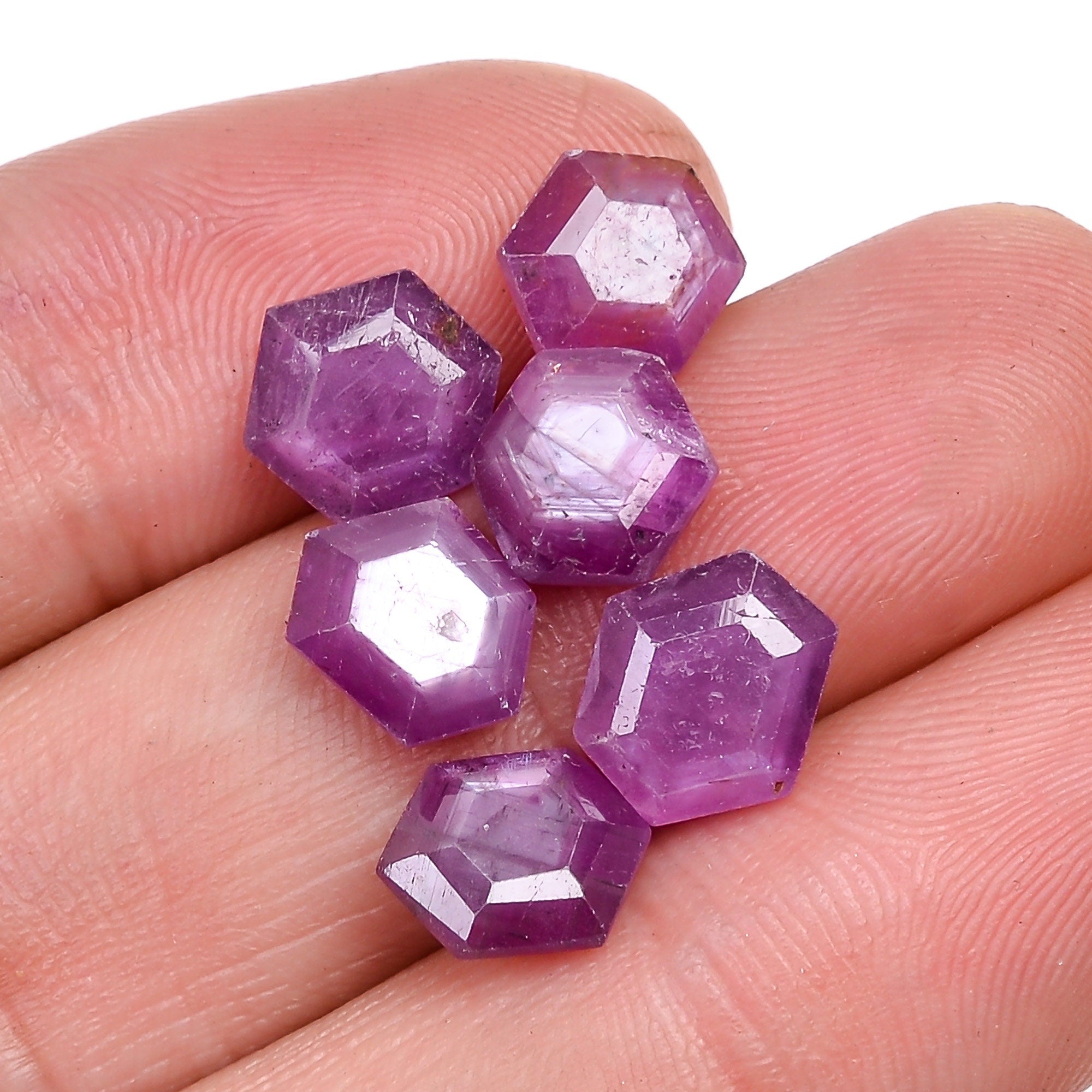ruby natural hexagon texture shape cut stone loose gemstone 6 pcs lot