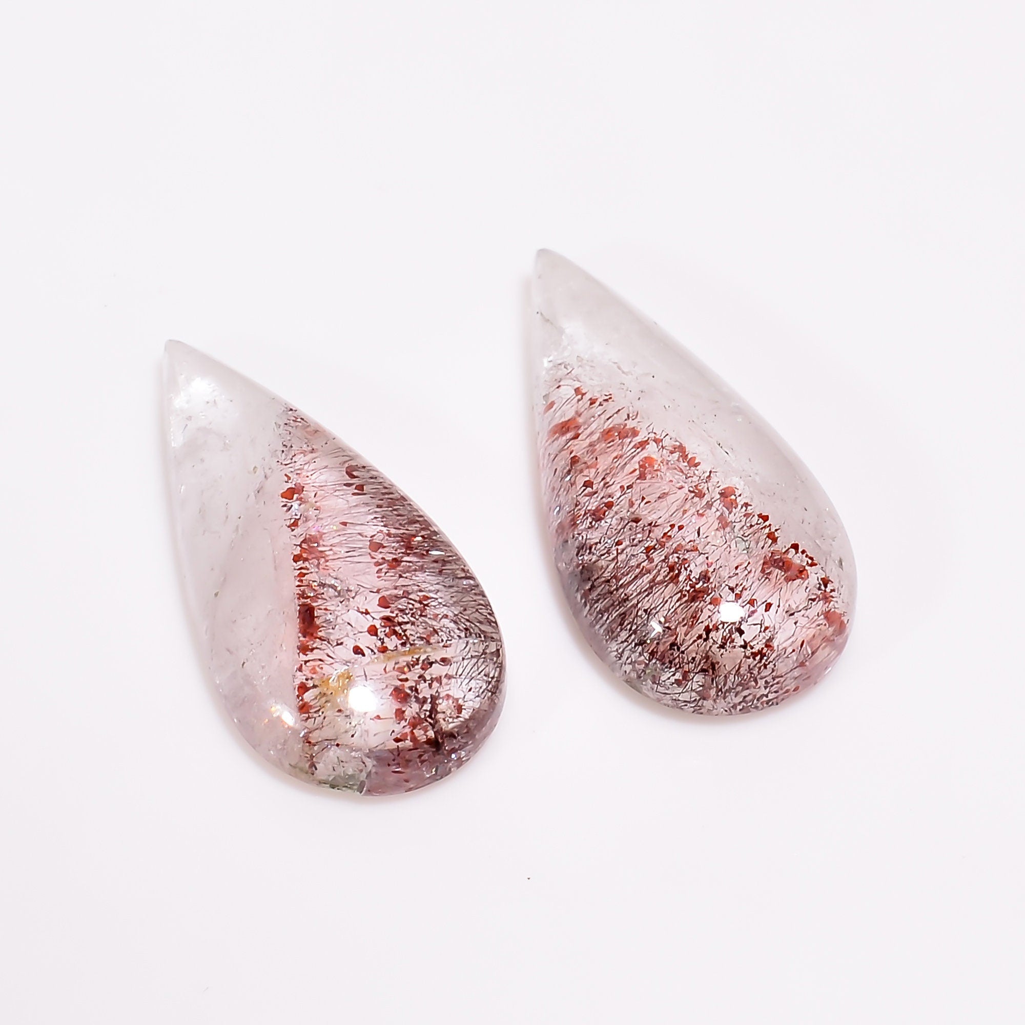 elestial quartz pear shape cabochon natural loose gemstone pair
