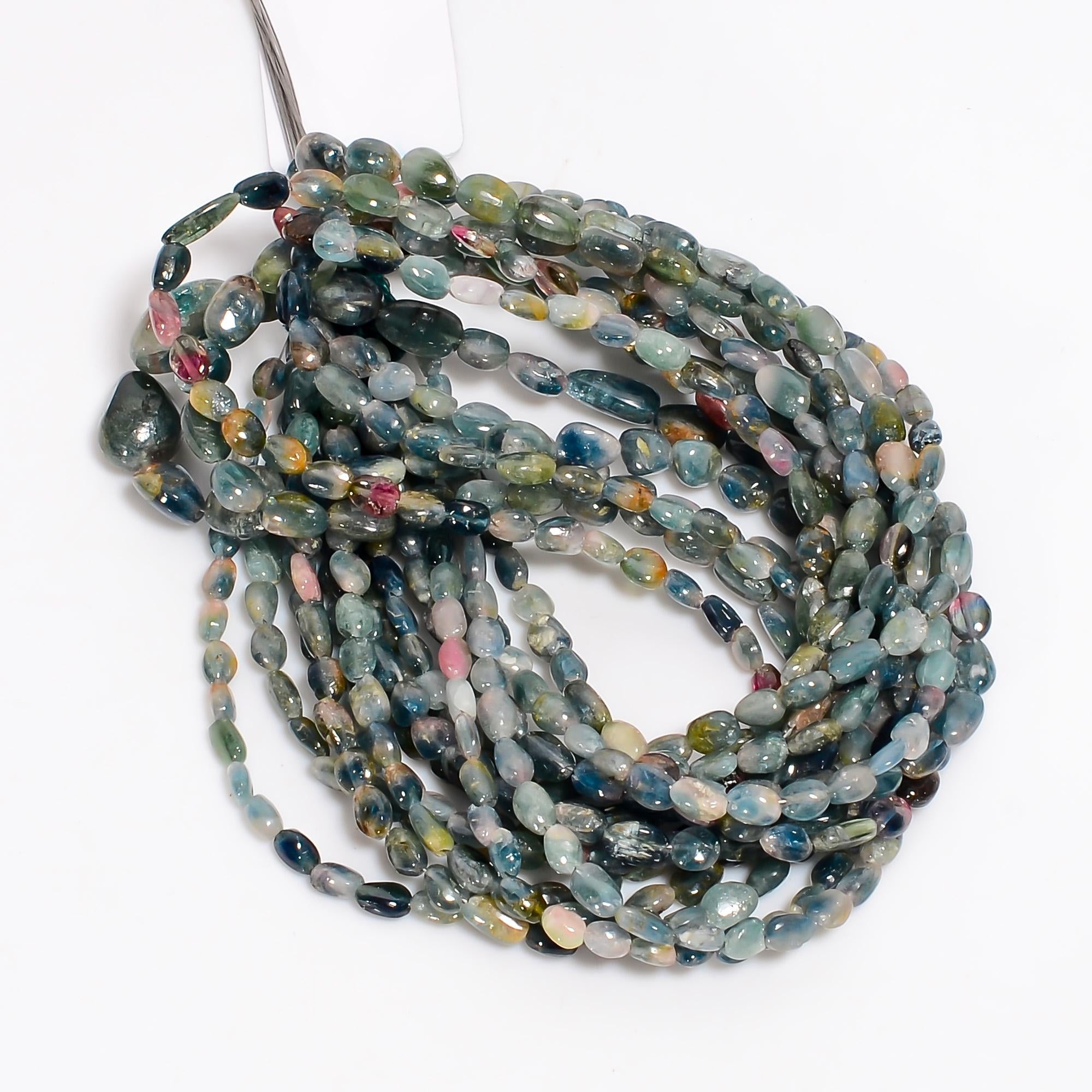 bio tourmaline natural gemstone tumbled shape smooth 7 lines strand 16 beads 5x4 12x9 mm 300 5 ct yn 510