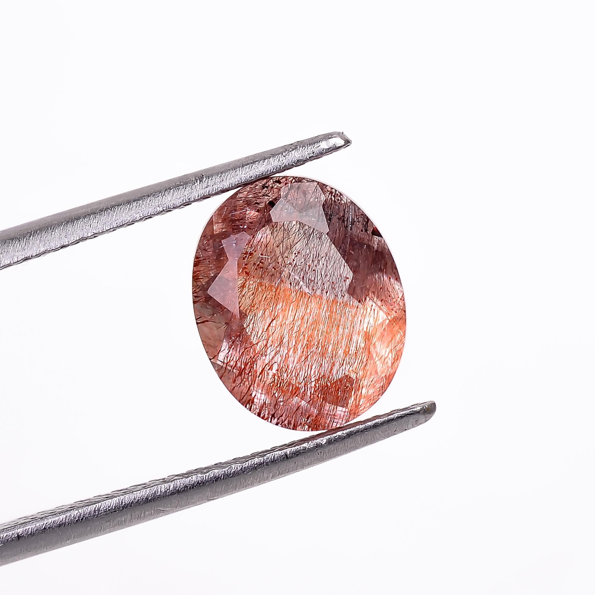 elestial quartz with lepidocrocite natural oval shape cut stone loose gemstone