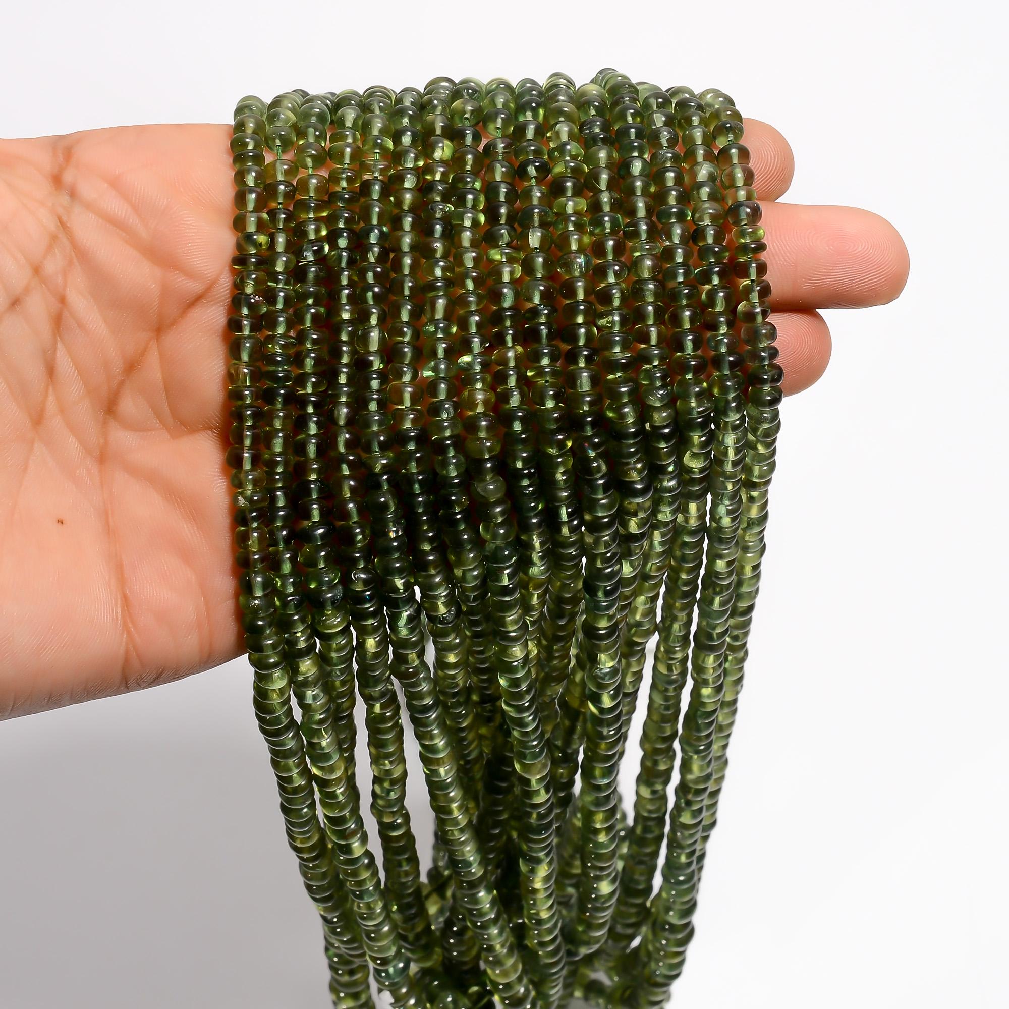 green apatite natural gemstone rondelle shape smooth 13 lines strand 16 beads 5x5x3 mm 1255 ct yn 500