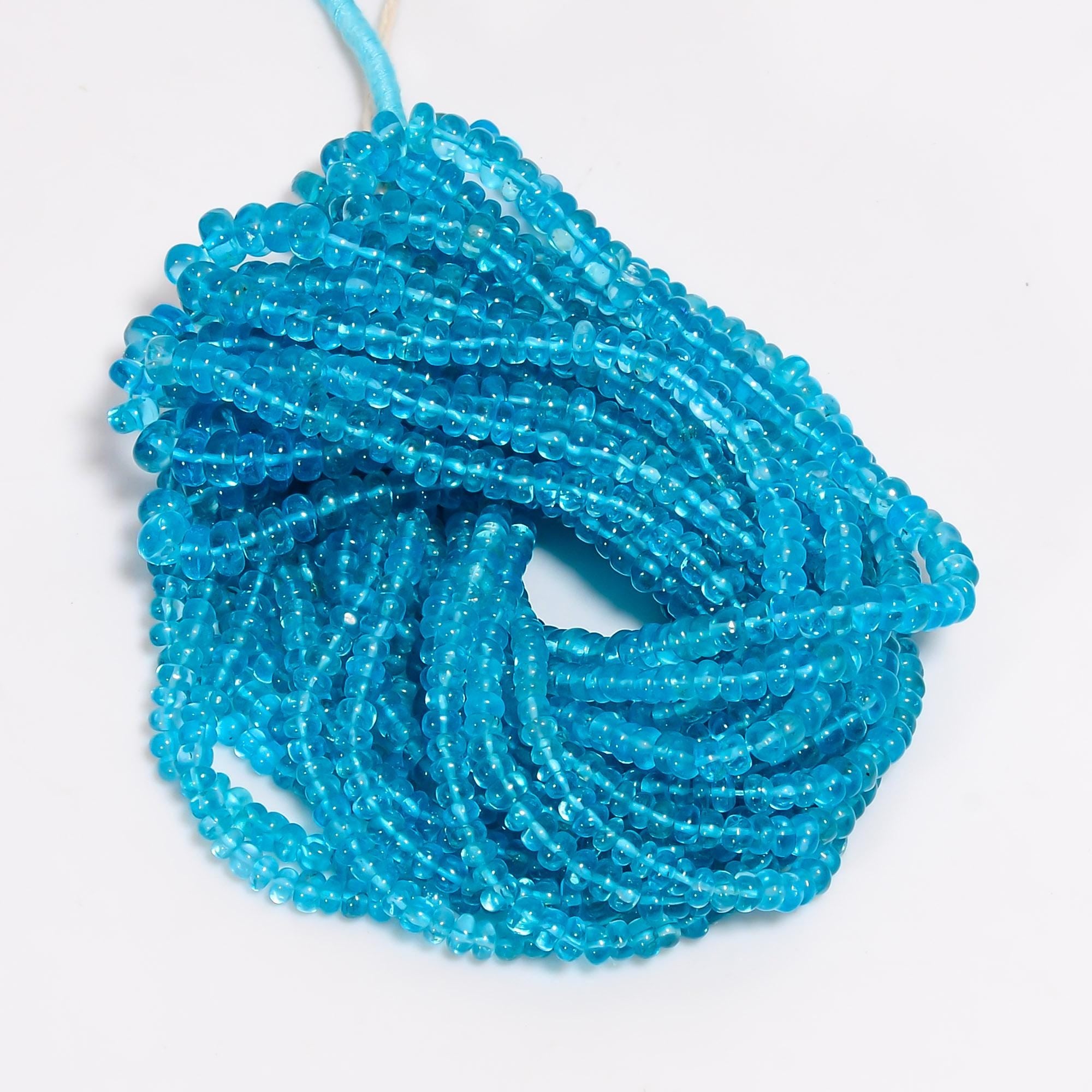 blue apatite natural gemstone rondelle shape smooth 10 lines strand 16 beads 5x5x3 mm 1064 ct yn 503