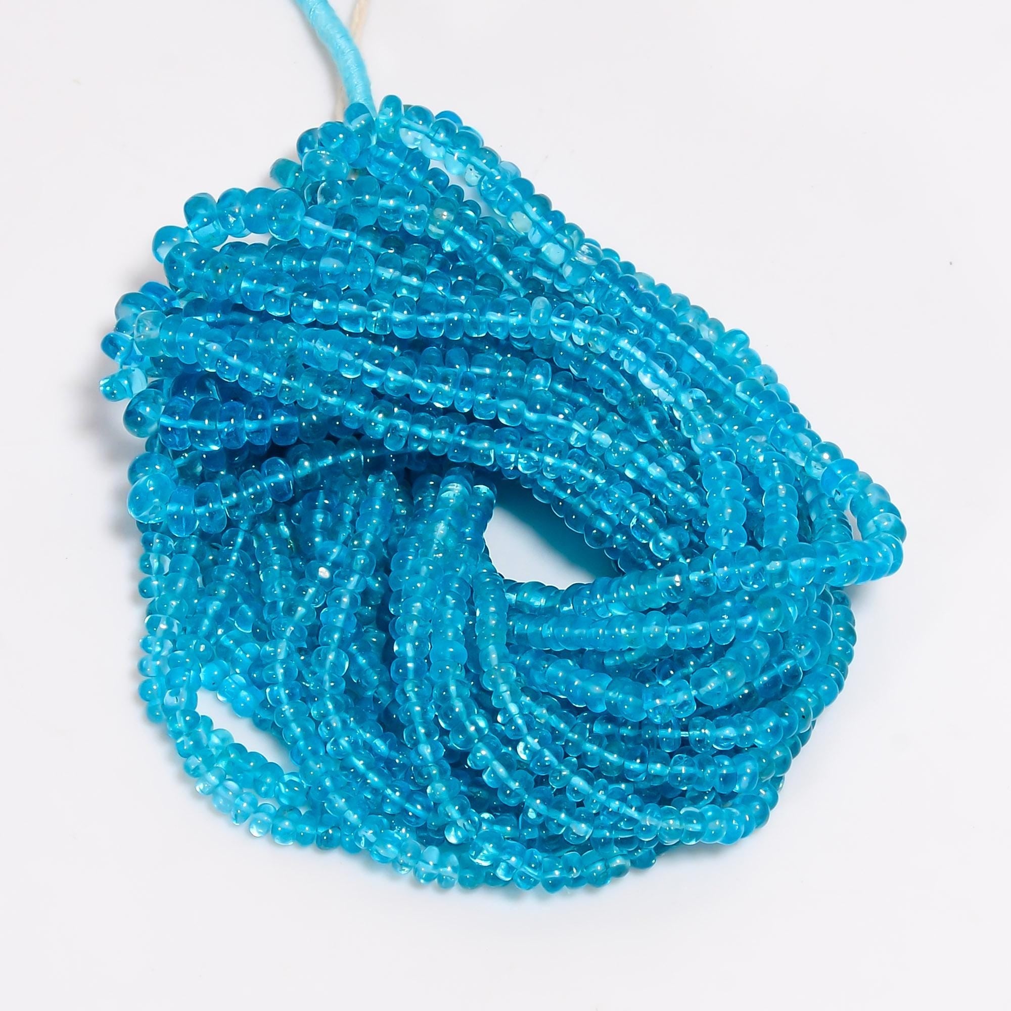 blue apatite natural gemstone rondelle shape smooth 10 lines strand 16 beads 5x5x3 mm 1064 ct yn 503