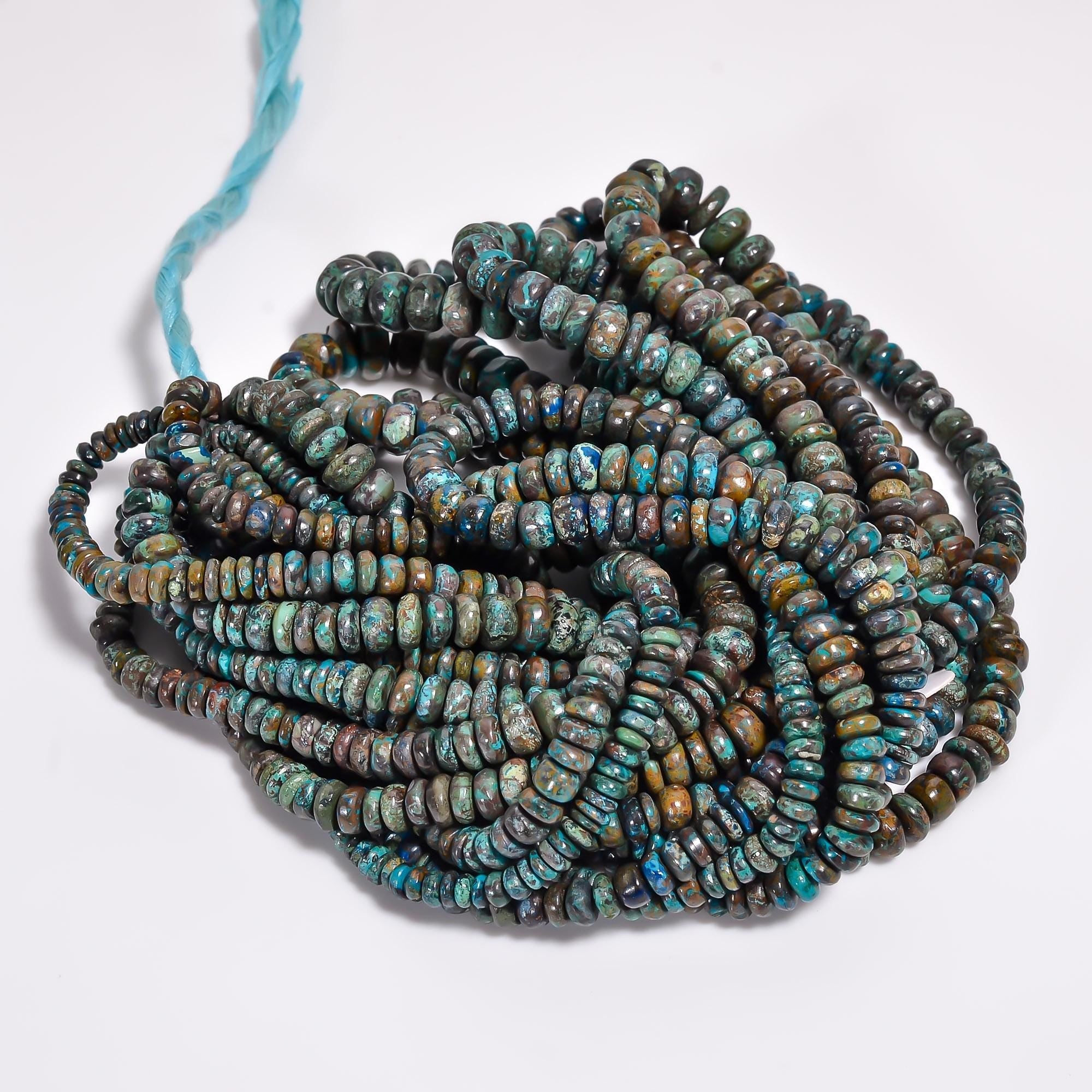 chrysocolla natural gemstone rondelle shape smooth 