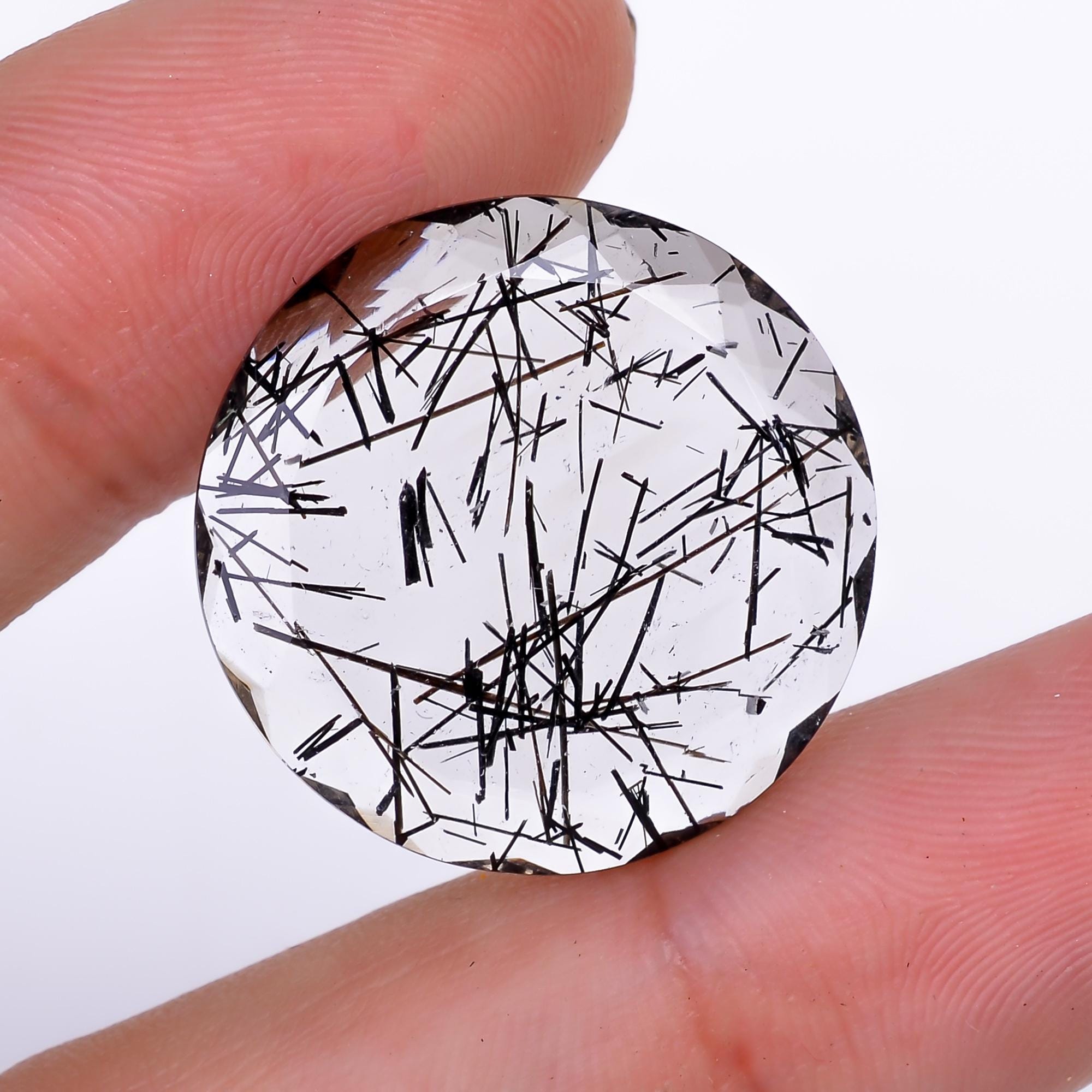 black rutile quartz both side flat cut round shape cut stone loose gemstone