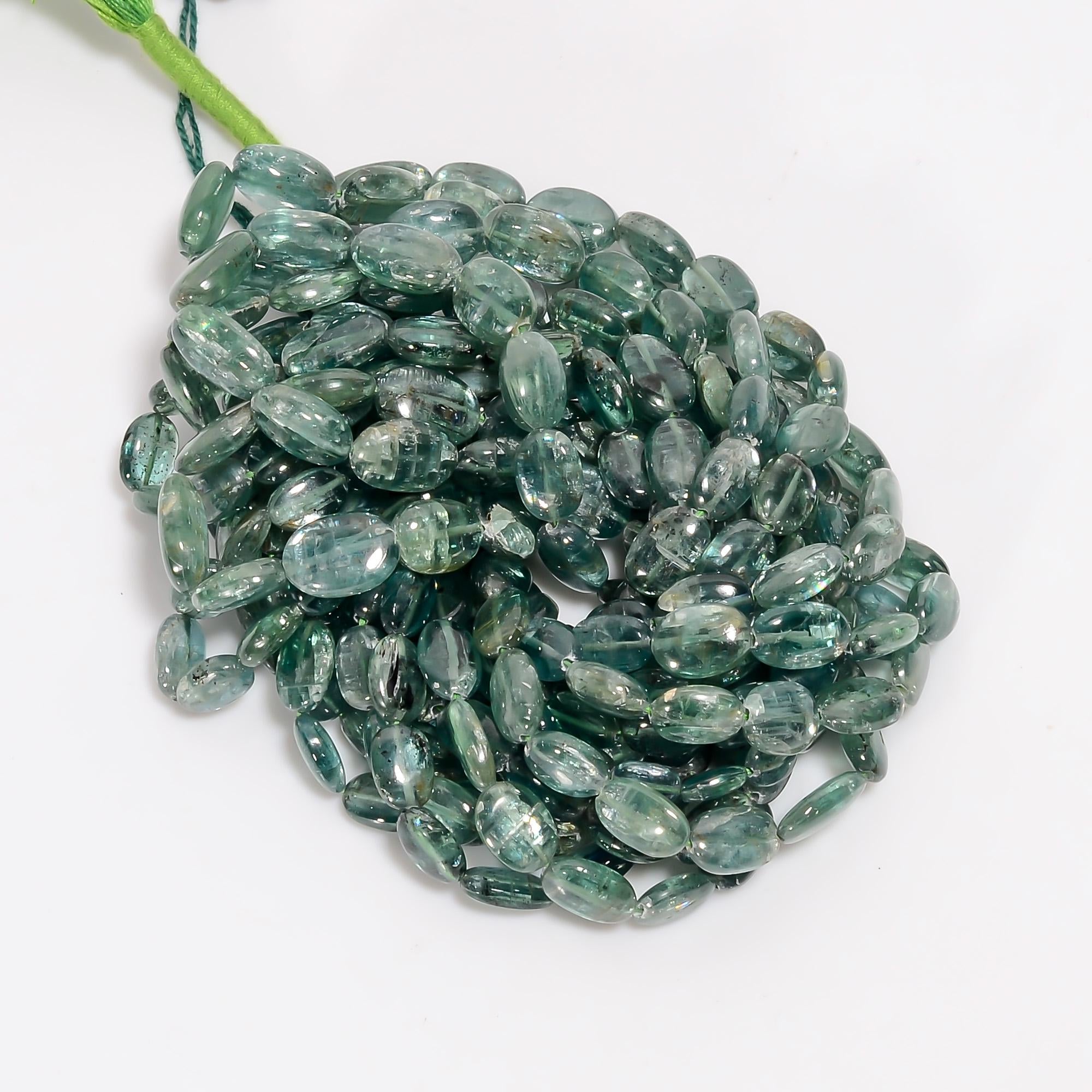 mint kyanite natural gemstone oval shape smooth 7 lines strand 16 beads 7x5 12x8 mm 748 ct yn 548