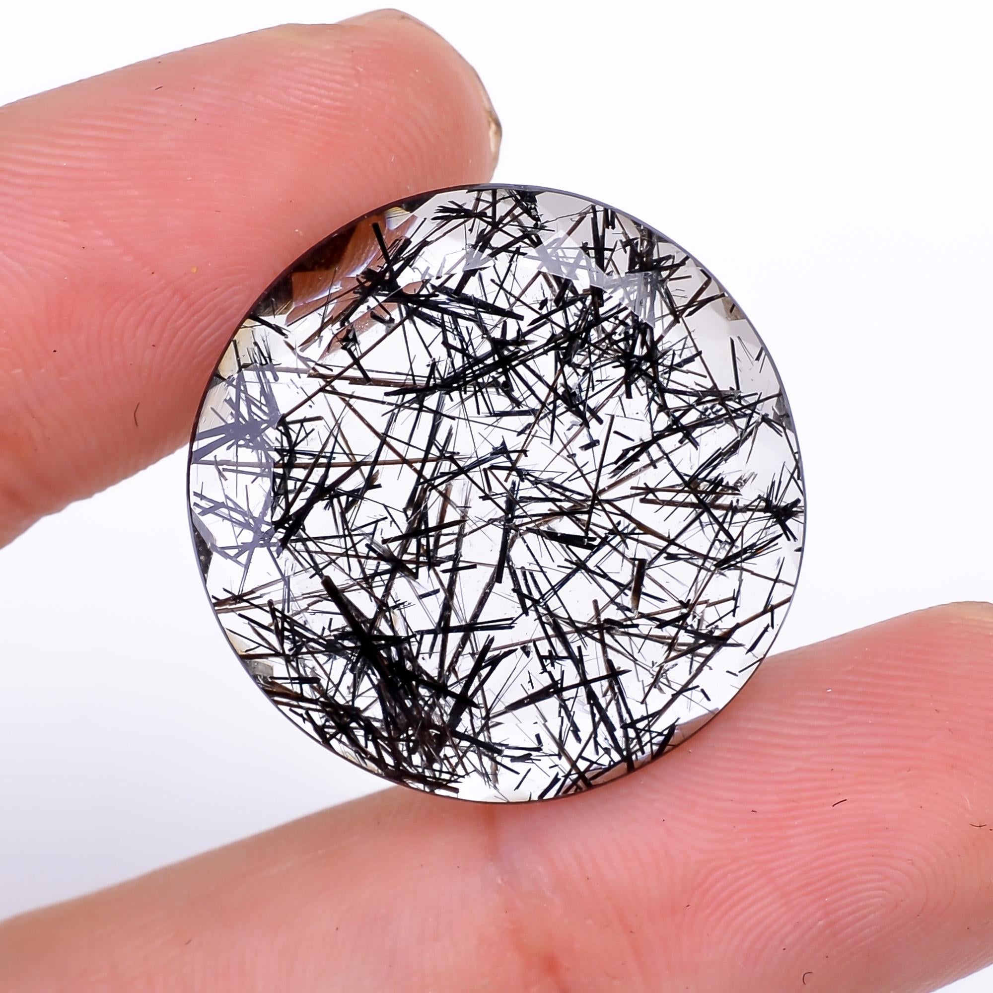 black rutile quartz both side flat cut round shape cut stone loose gemstone