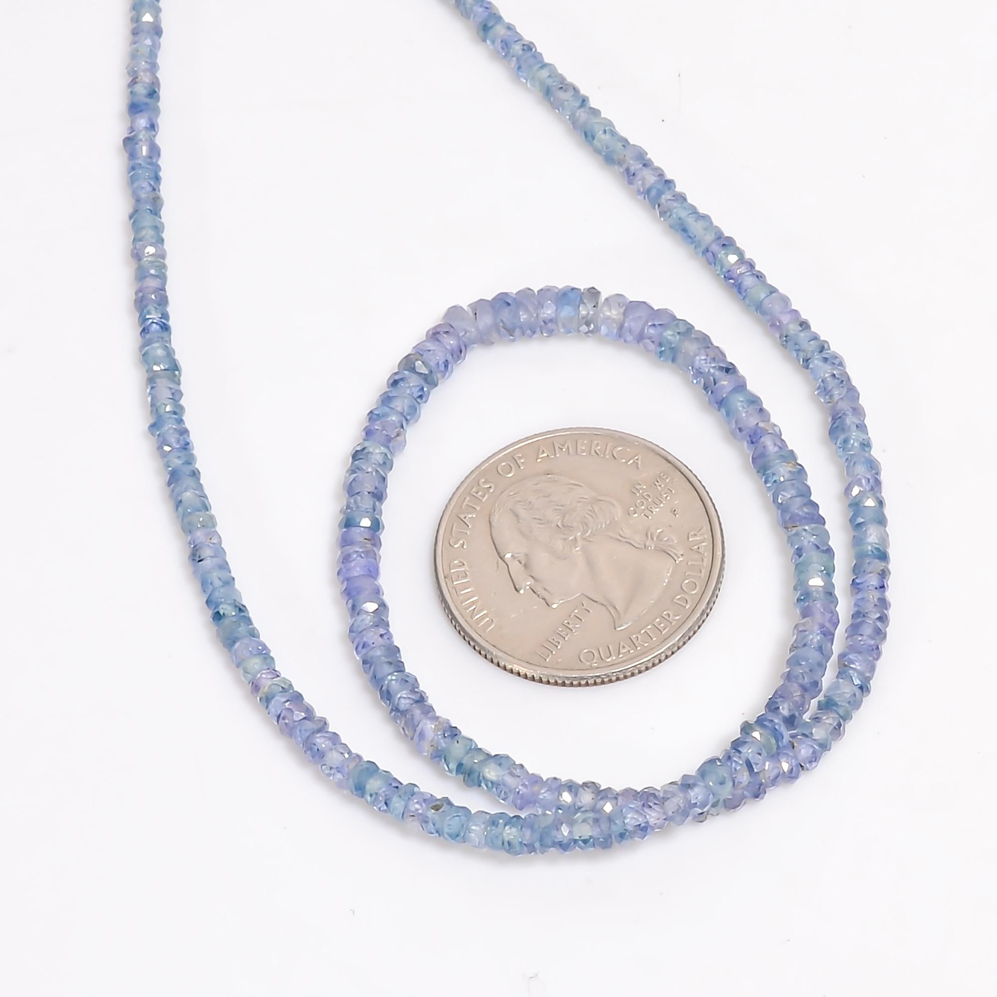 blue sapphire natural gemstone rondelle shape faceted 6 lines strand 18 beads 3x3x2 mm 343 ct yn 489