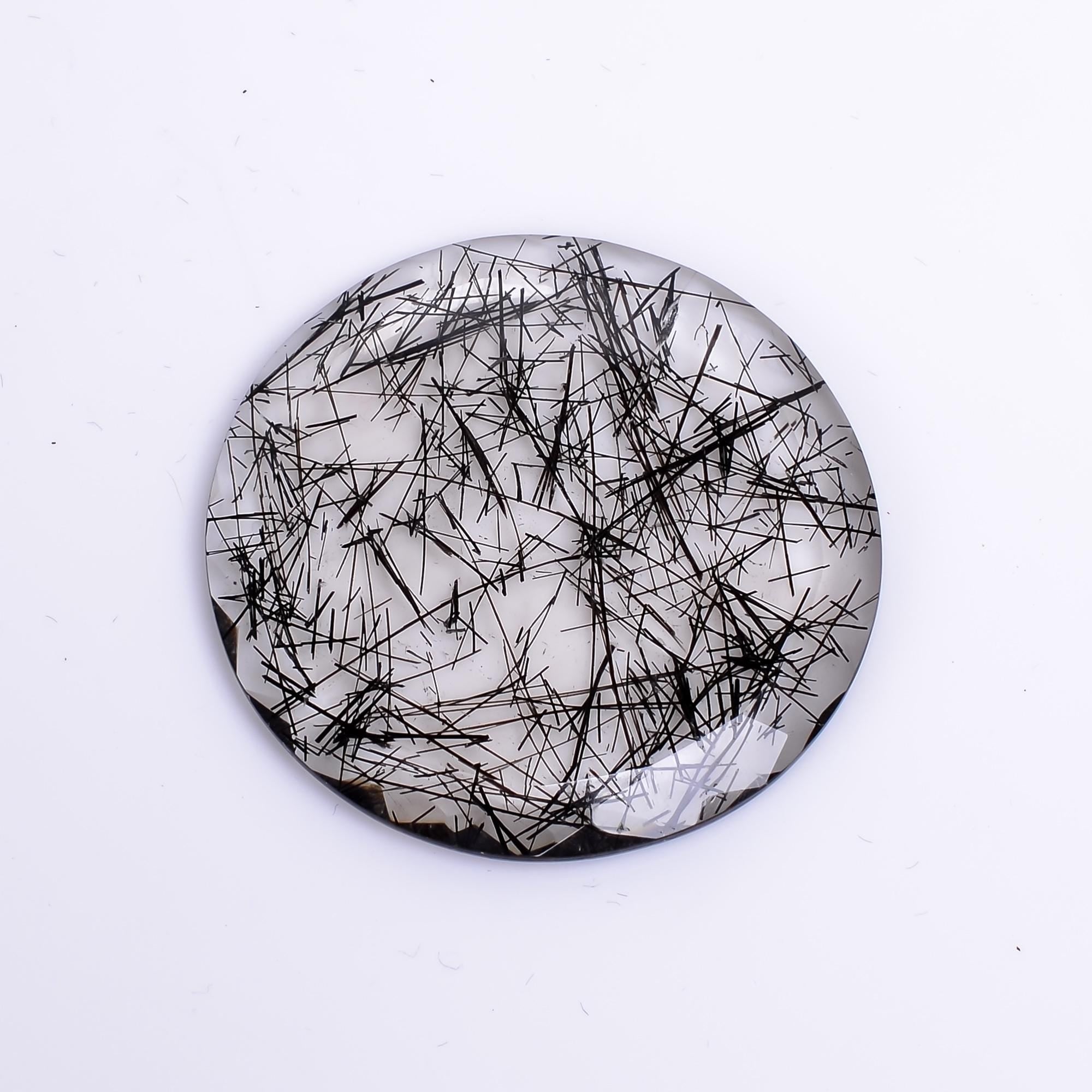 black rutile quartz both side flat cut round shape cut stone loose gemstone