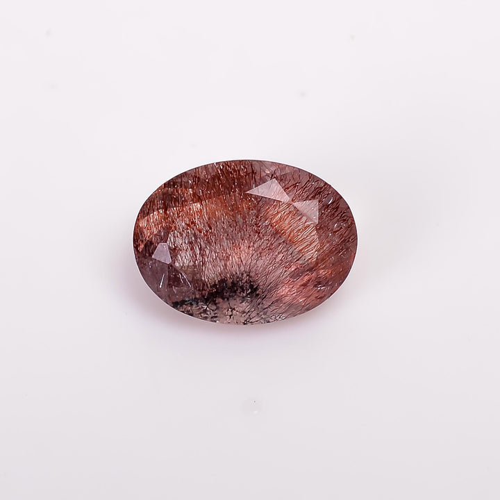 natural elestial quartz with cacoxenite lepidocrocite oval shape cut stone loose gemstone