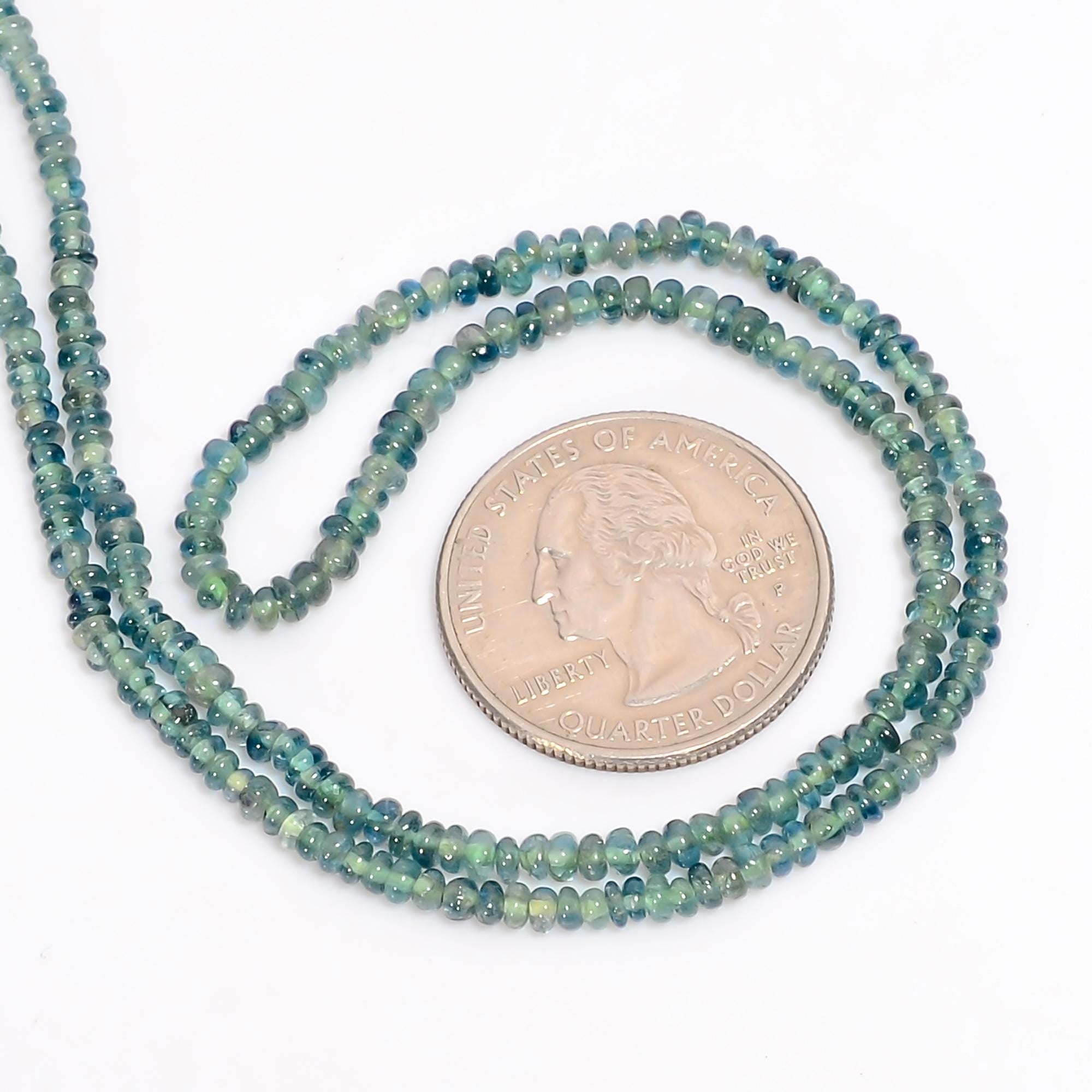 neon blue tourmaline natural gemstone rondelle shape smooth 4 lines strand 16 beads 3x3x2 mm 140 5 ct yn 518