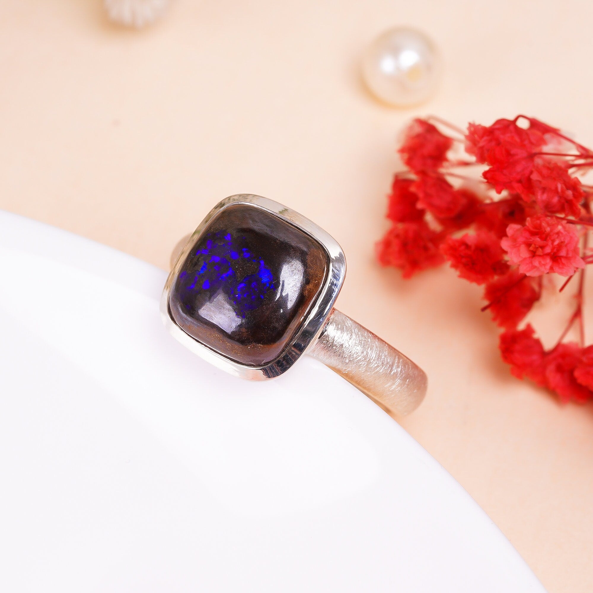 natural boulder opal cushion shape ethnic handmade mens ring 925 sterling silver ring 12 75 us 9 4 gms y 7779