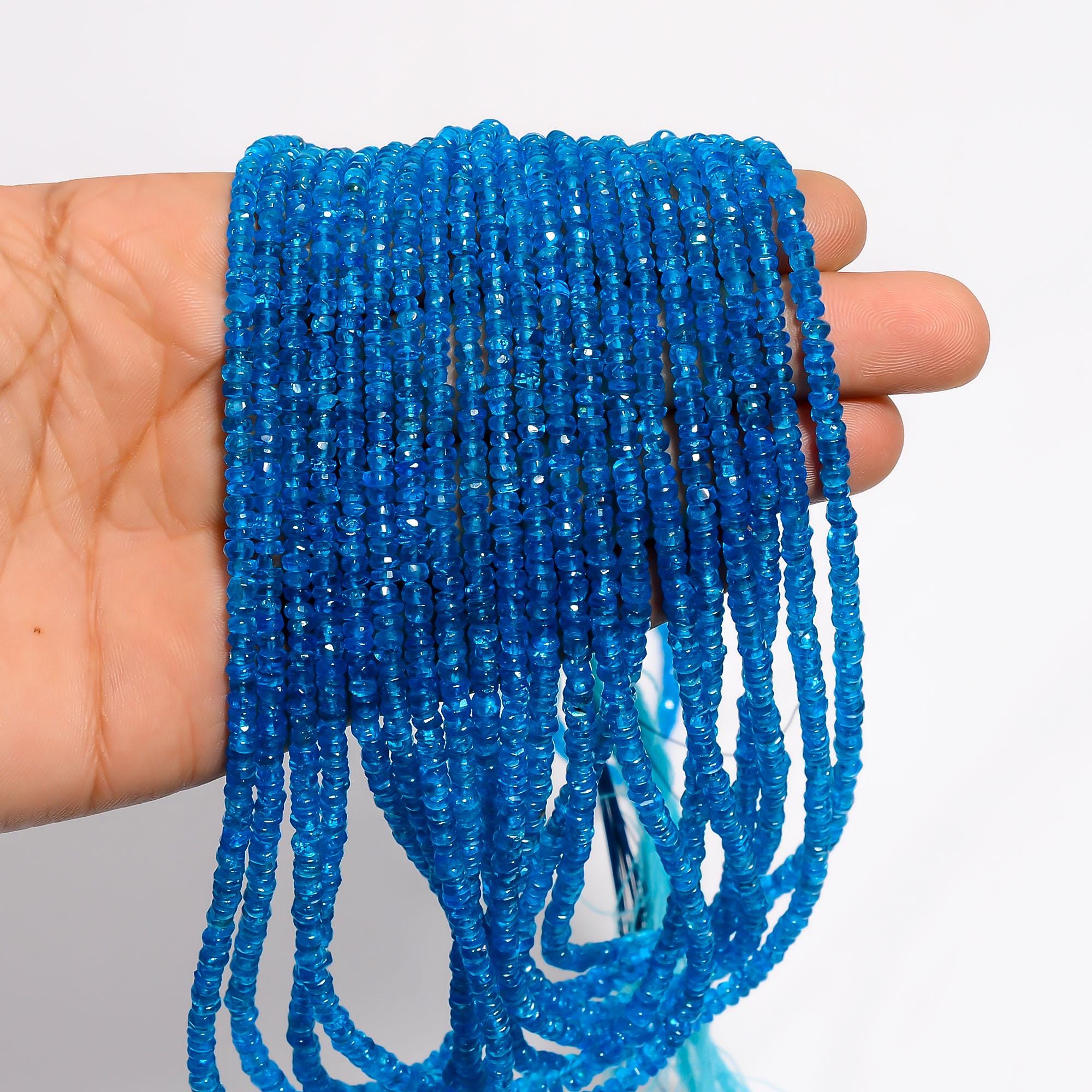 neon blue apatite natural gemstone rondelle shape faceted 11 lines strand 16 beads 5x5x3 mm 527 5 ct yn 501