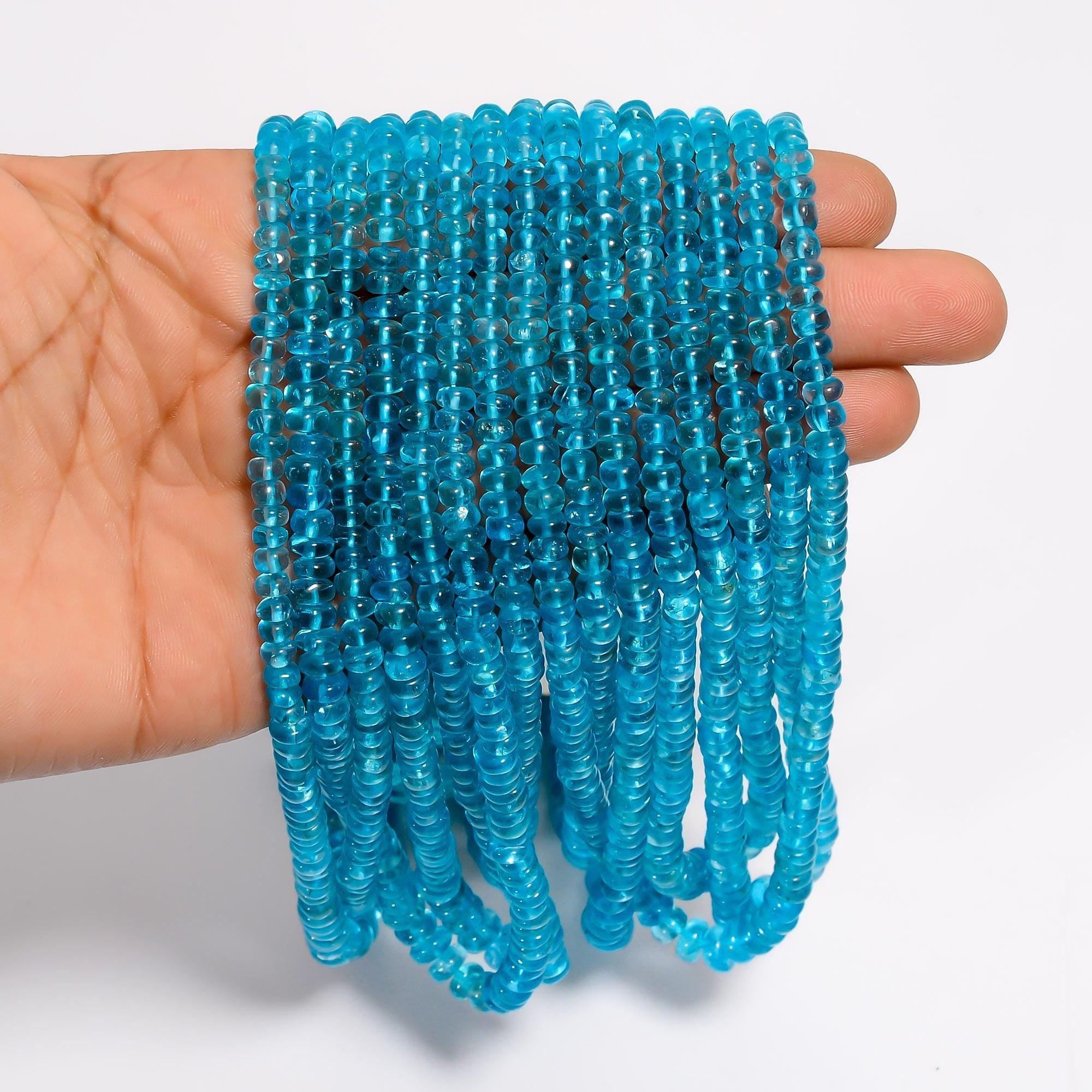 blue apatite natural gemstone rondelle shape smooth 10 lines strand 16 beads 5x5x3 mm 1064 ct yn 503