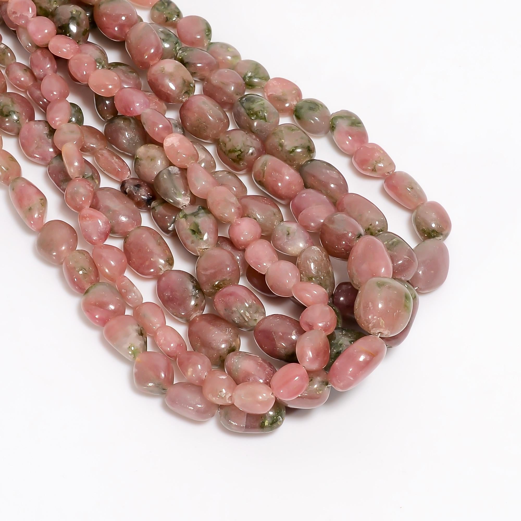 bio tourmaline natural gemstone tumbled shape smooth 5 lines strand 16 beads 7x6 18x13 mm 1176 5 ct yn 508