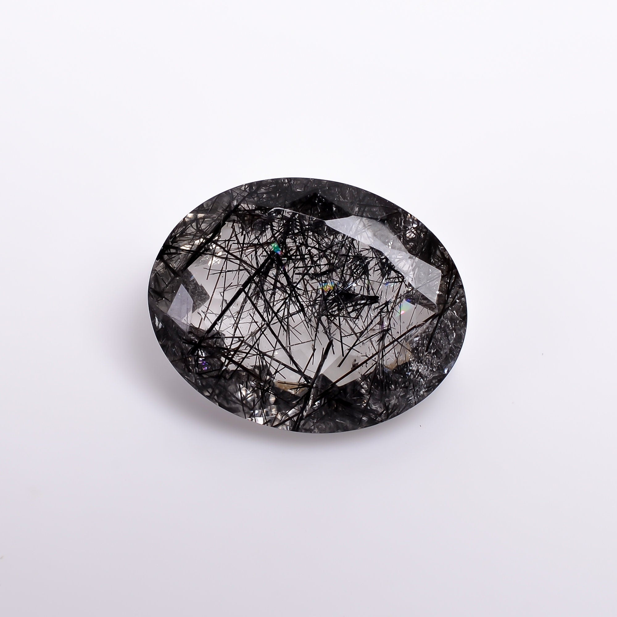 black rutile natural quartz oval shape cut stone loose gemstone