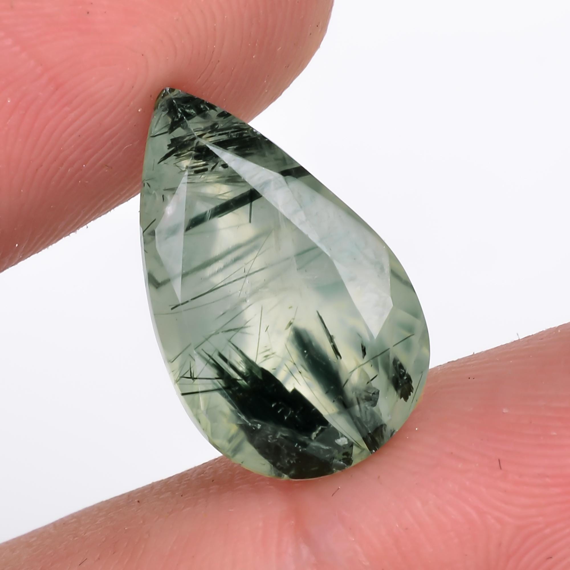 prehnite with epidote natural pear shape cut stone loose gemstone