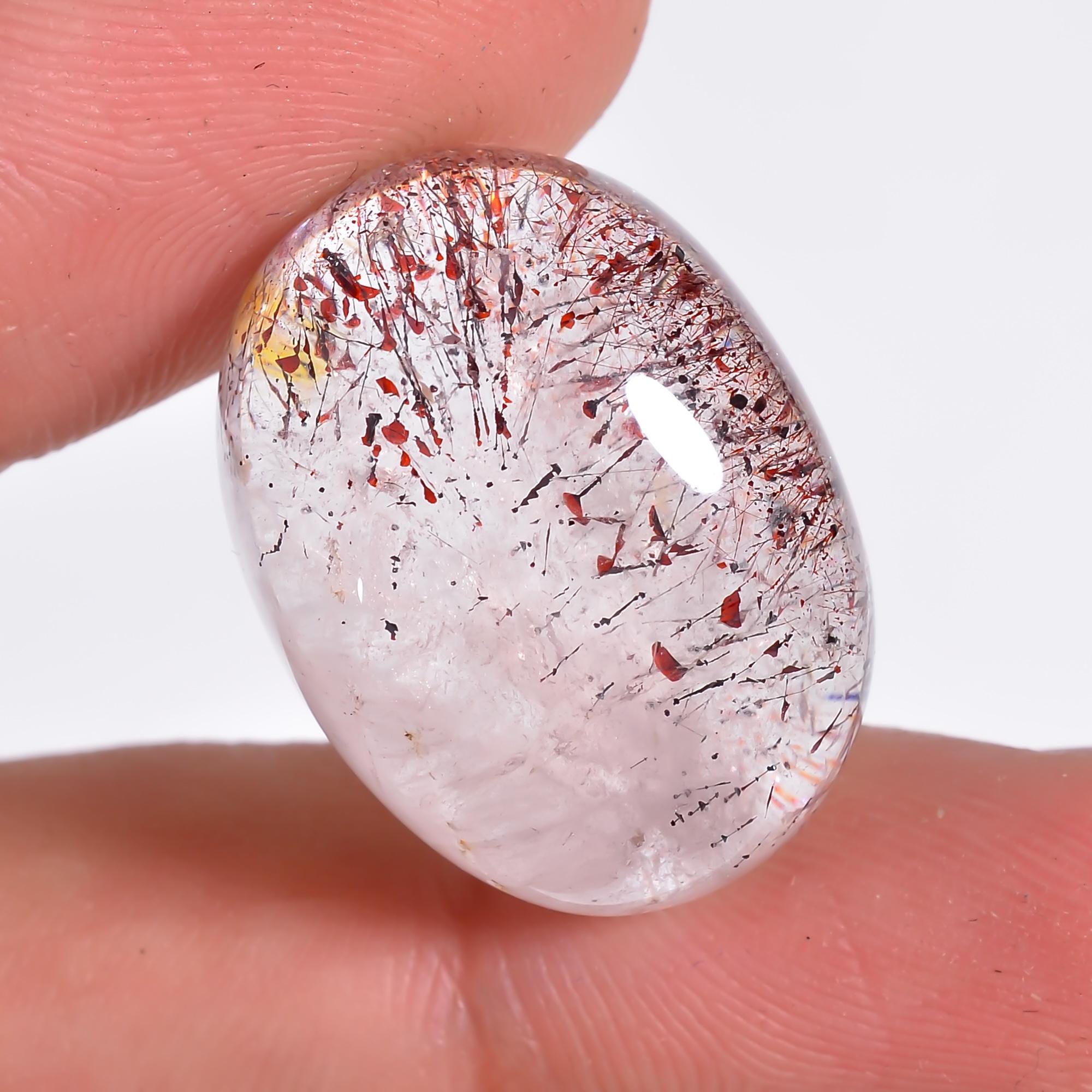 elestial quartz natural oval shape cabochon loose gemstone