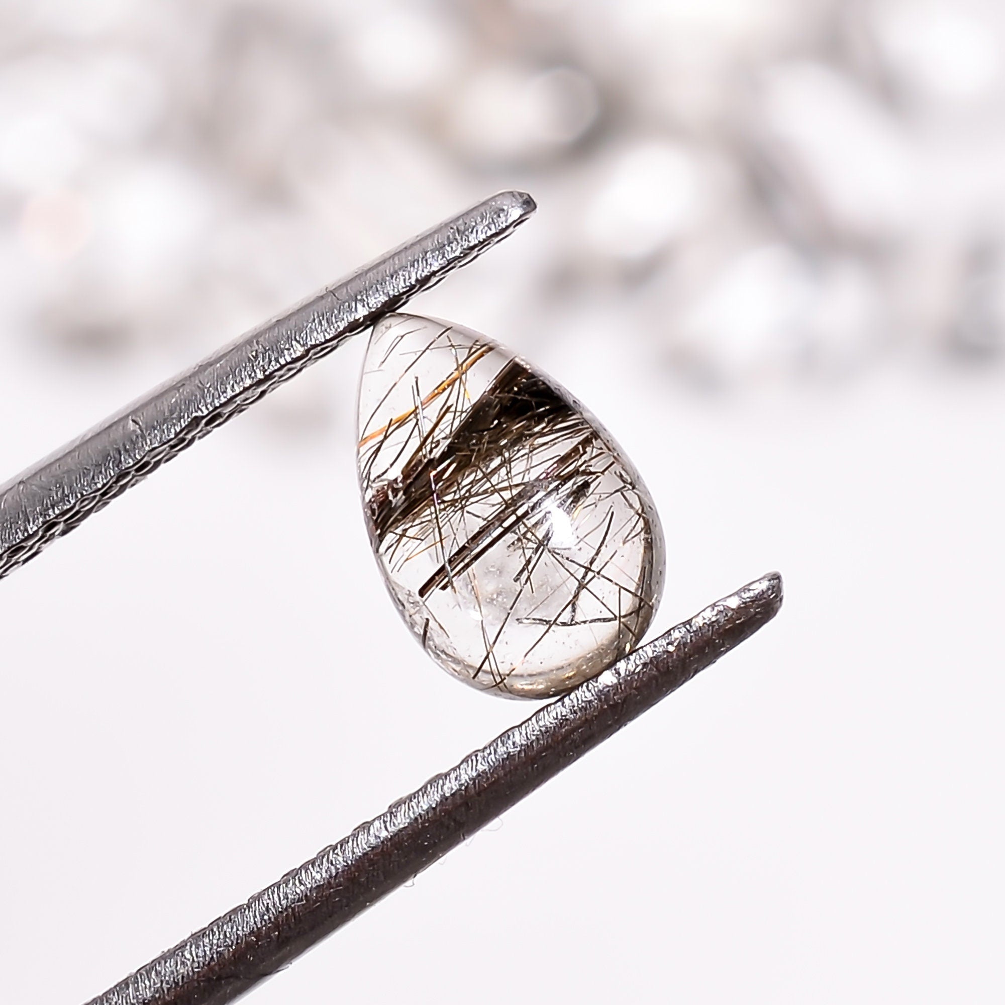 black rutilated quartz pear shape cabochon natural loose gemstone 25 pcs lot