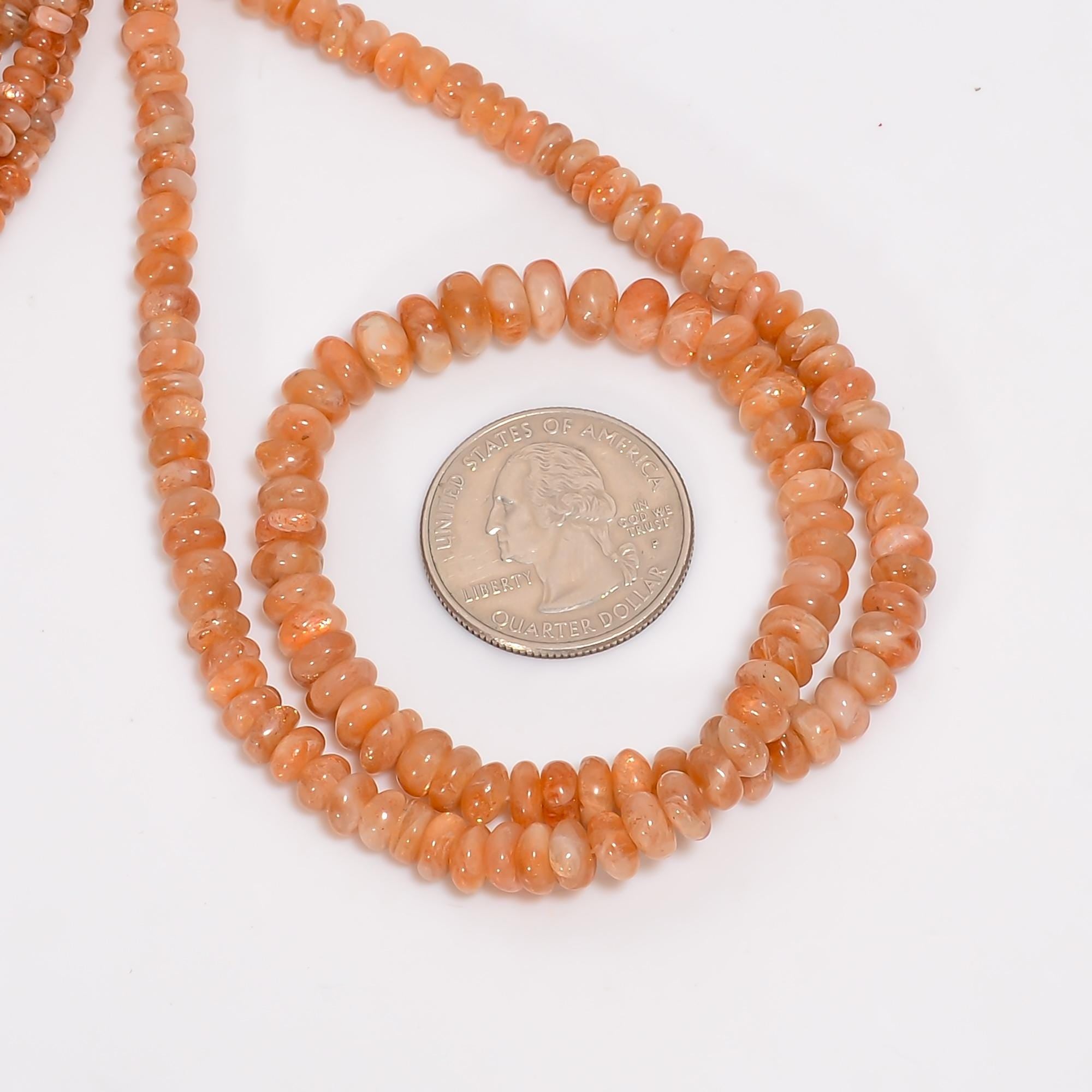 sunstone natural gemstone rondelle shape smooth 8 lines strand 16 beads 4x4 7x7 mm 850 ct yn 530