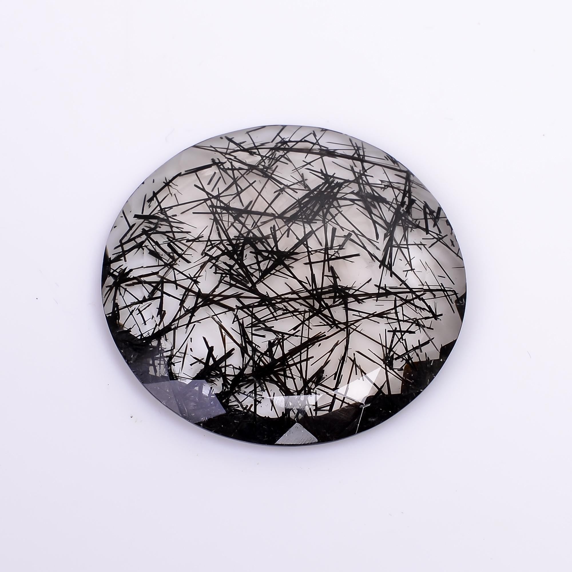 black rutile quartz both side flat cut round shape cut stone loose gemstone