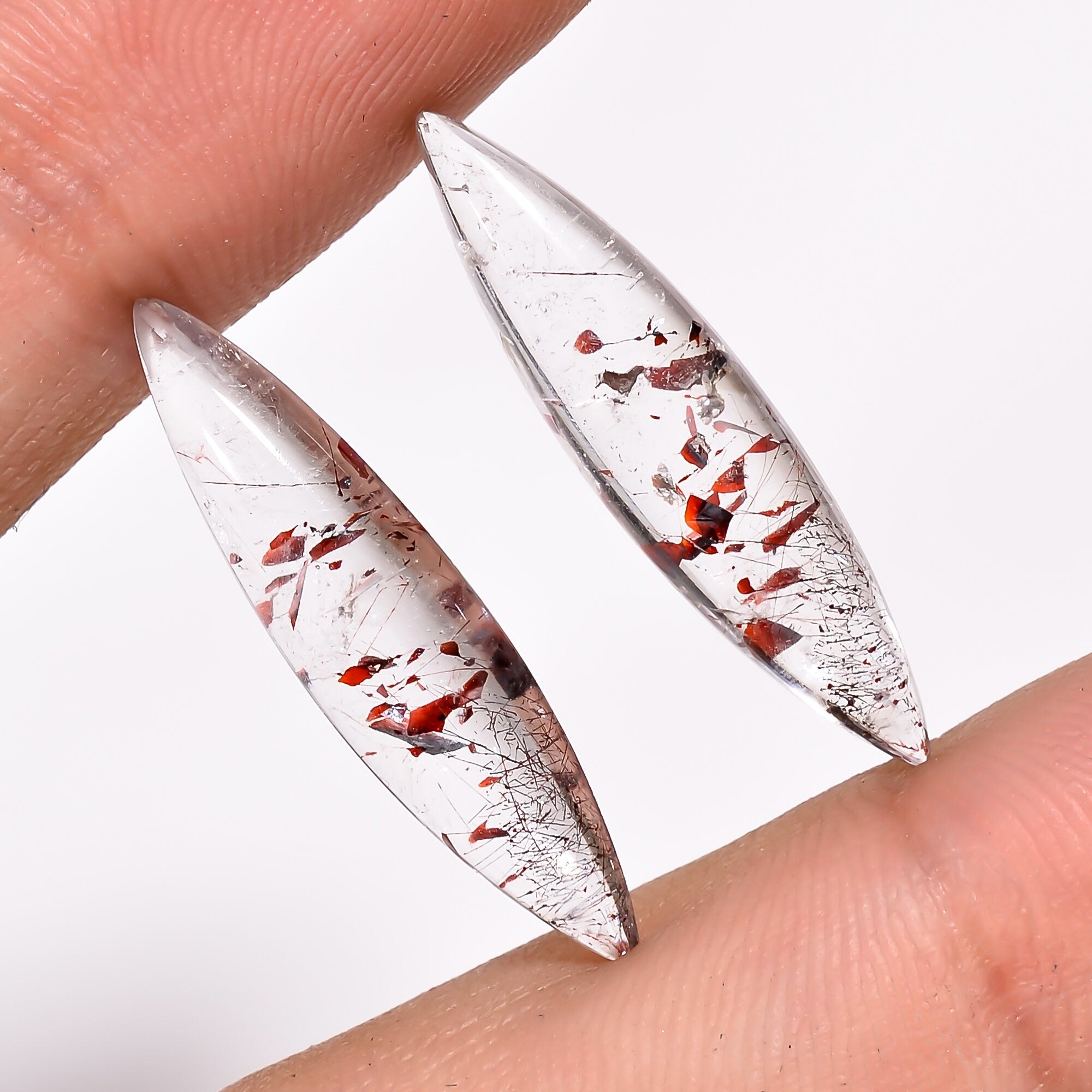 elestial quartz marquise shape cabochon natural loose gemstone pair