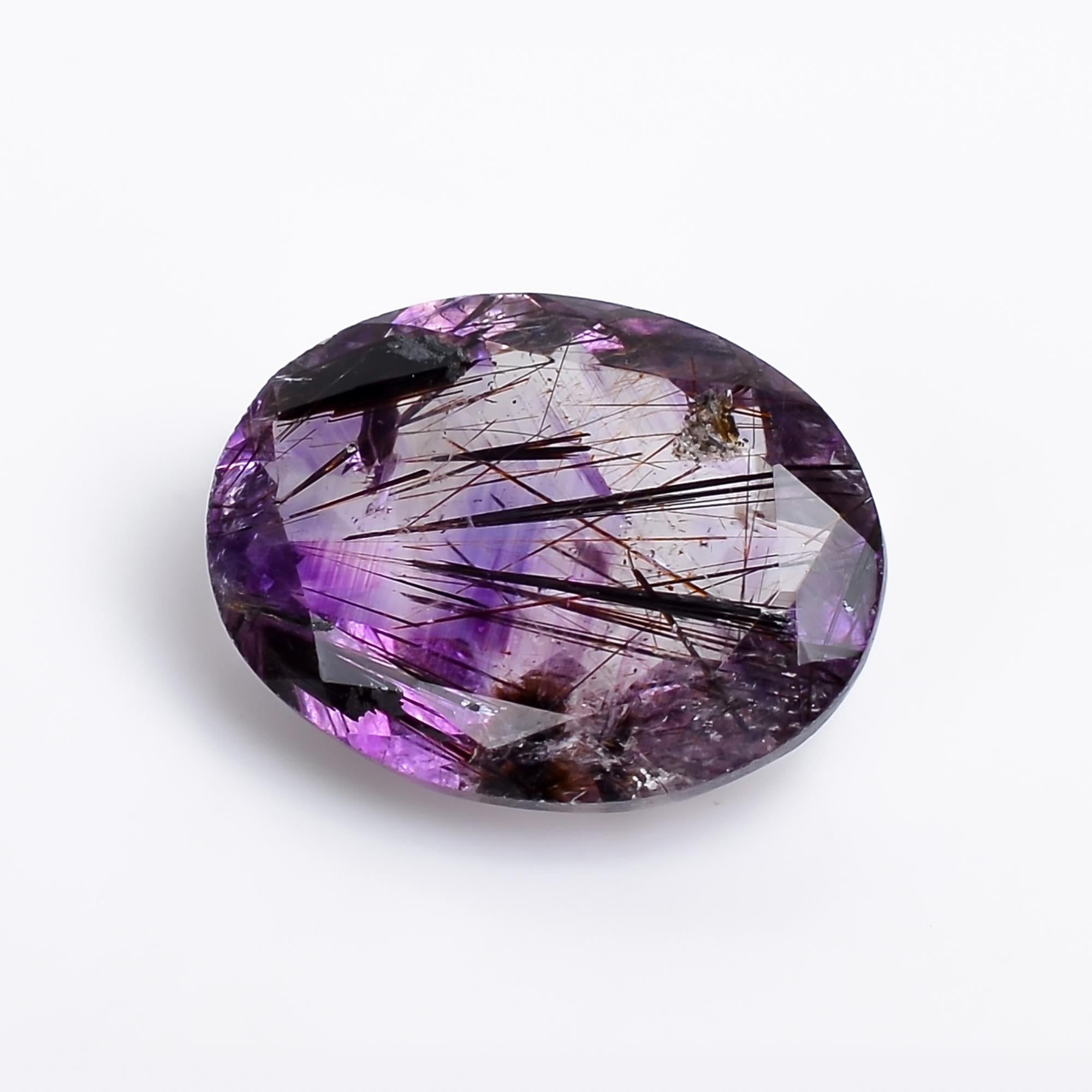 amethyst with cacoxenite natural quartz oval shape cut stone loose gemstone