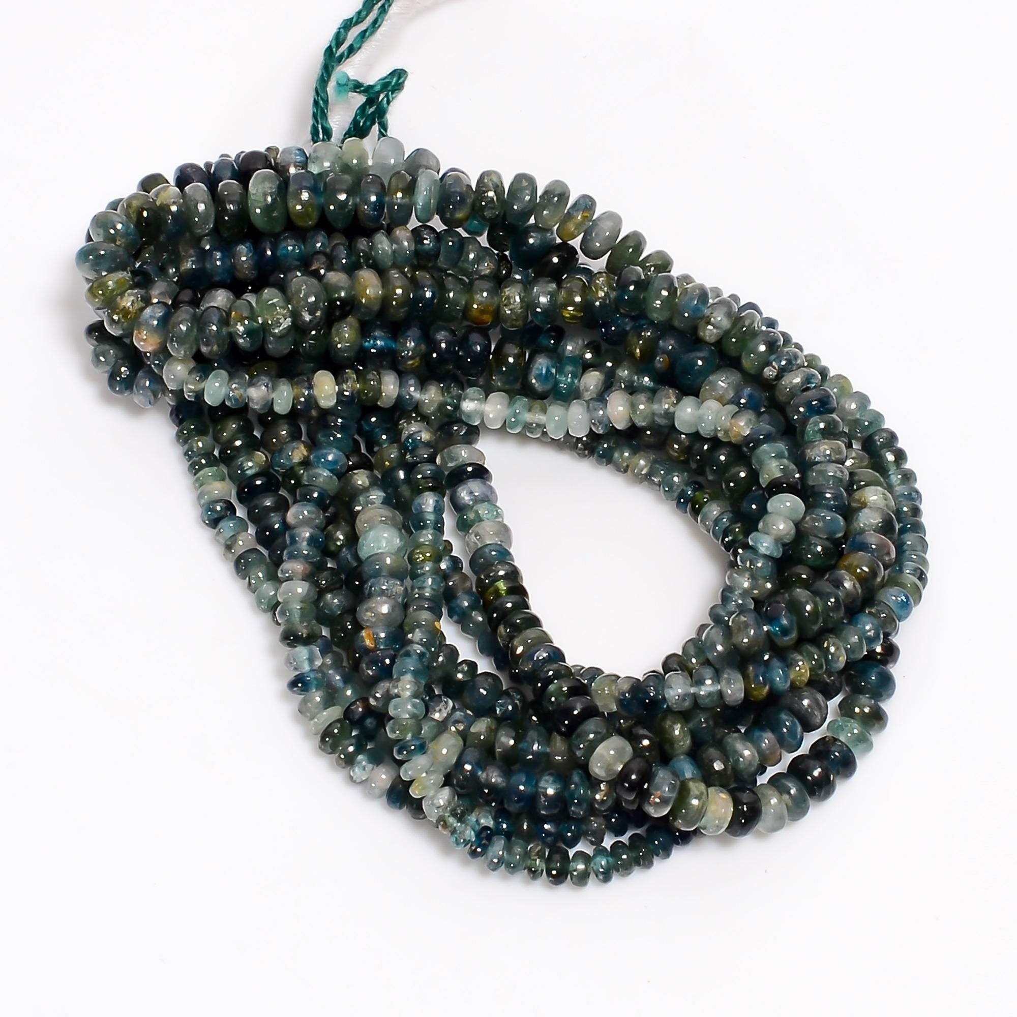 green blue tourmaline natural gemstone rondelle shape smooth 4 lines strand 16 beads 5x5x3 mm 248 ct yn 509