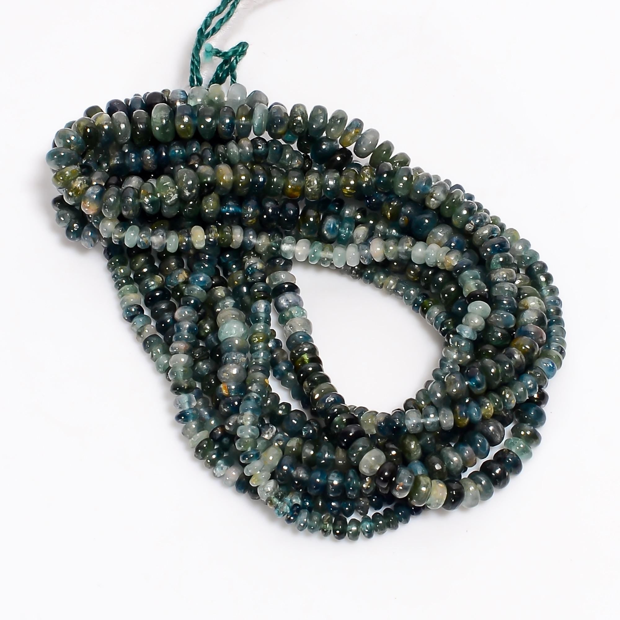 green blue tourmaline natural gemstone rondelle shape smooth 4 lines strand 16 beads 5x5x3 mm 248 ct yn 509