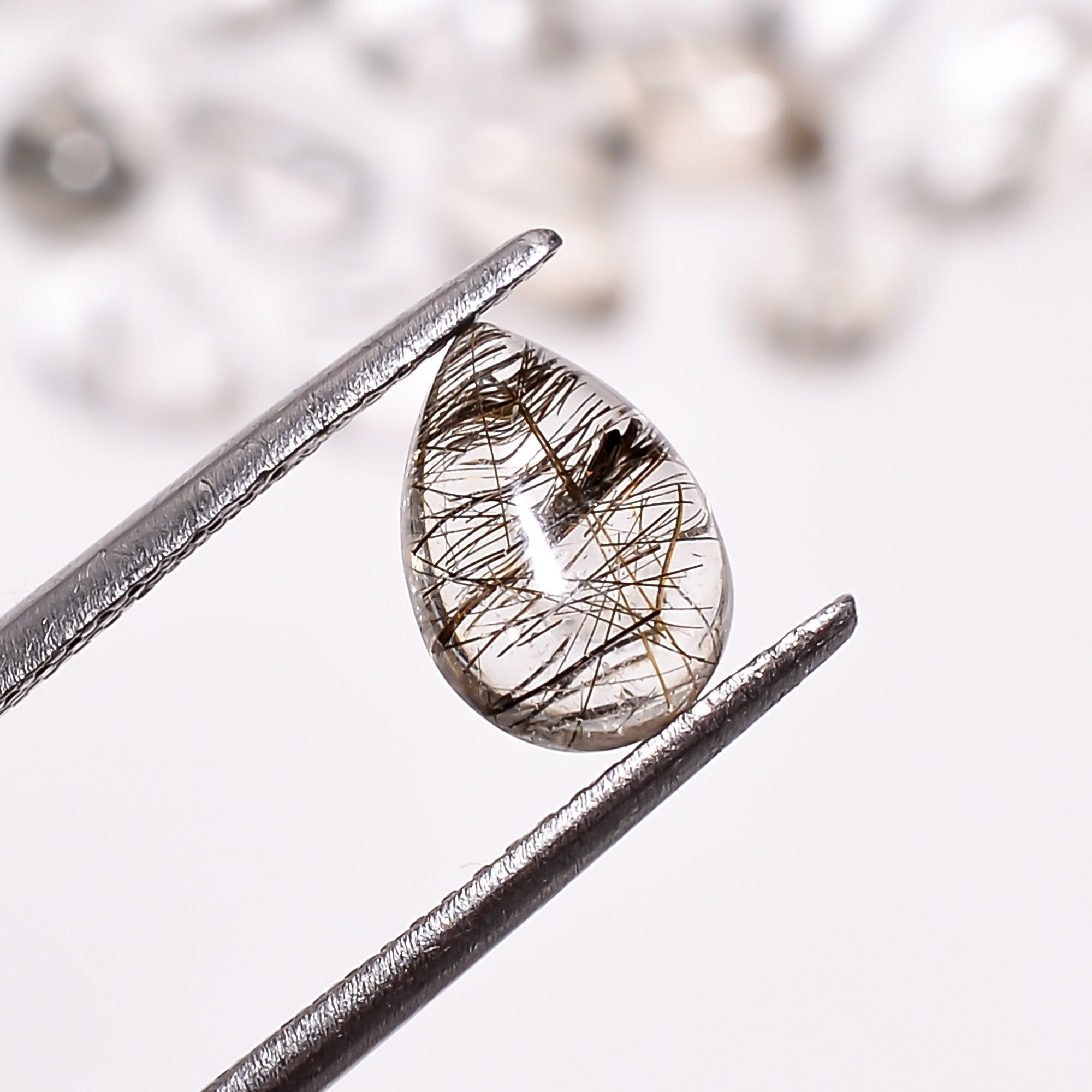 black rutile quartz pear shape cabochon natural loose gemstone 16 pcs lot