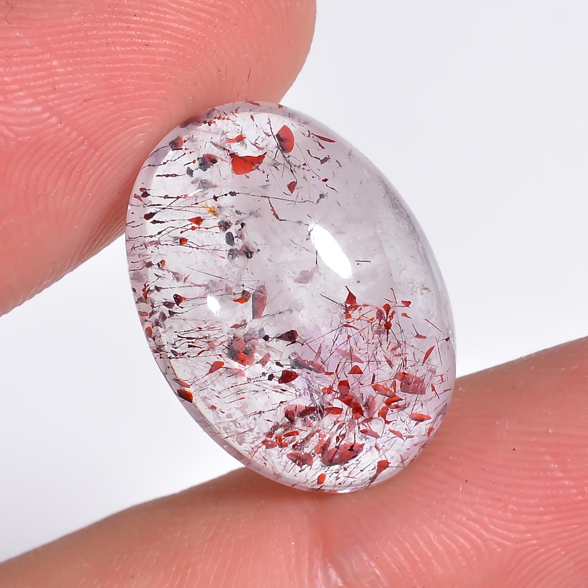 elestial quartz natural oval shape cabochon loose gemstone