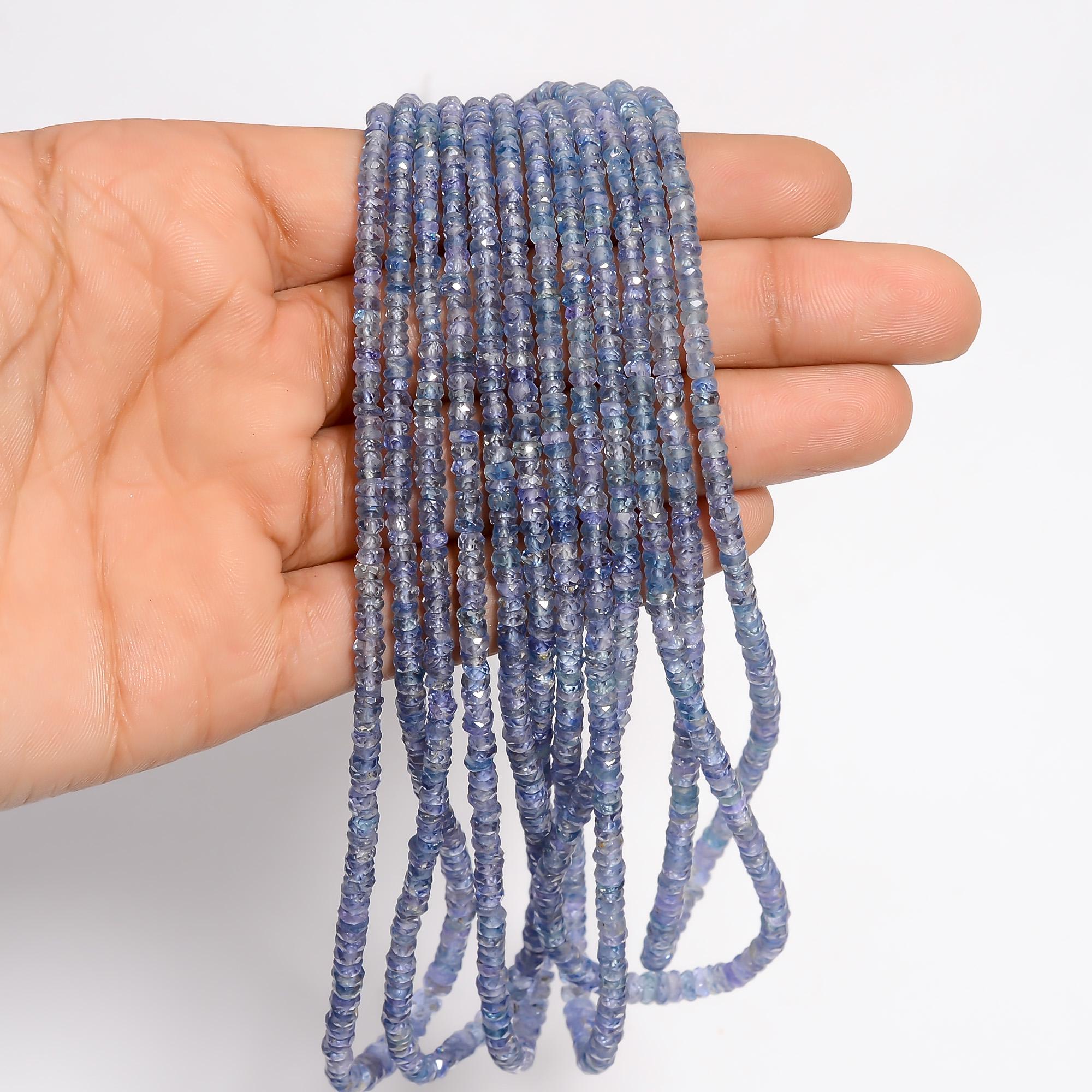 blue sapphire natural gemstone rondelle shape faceted 6 lines strand 18 beads 3x3x2 mm 343 ct yn 489