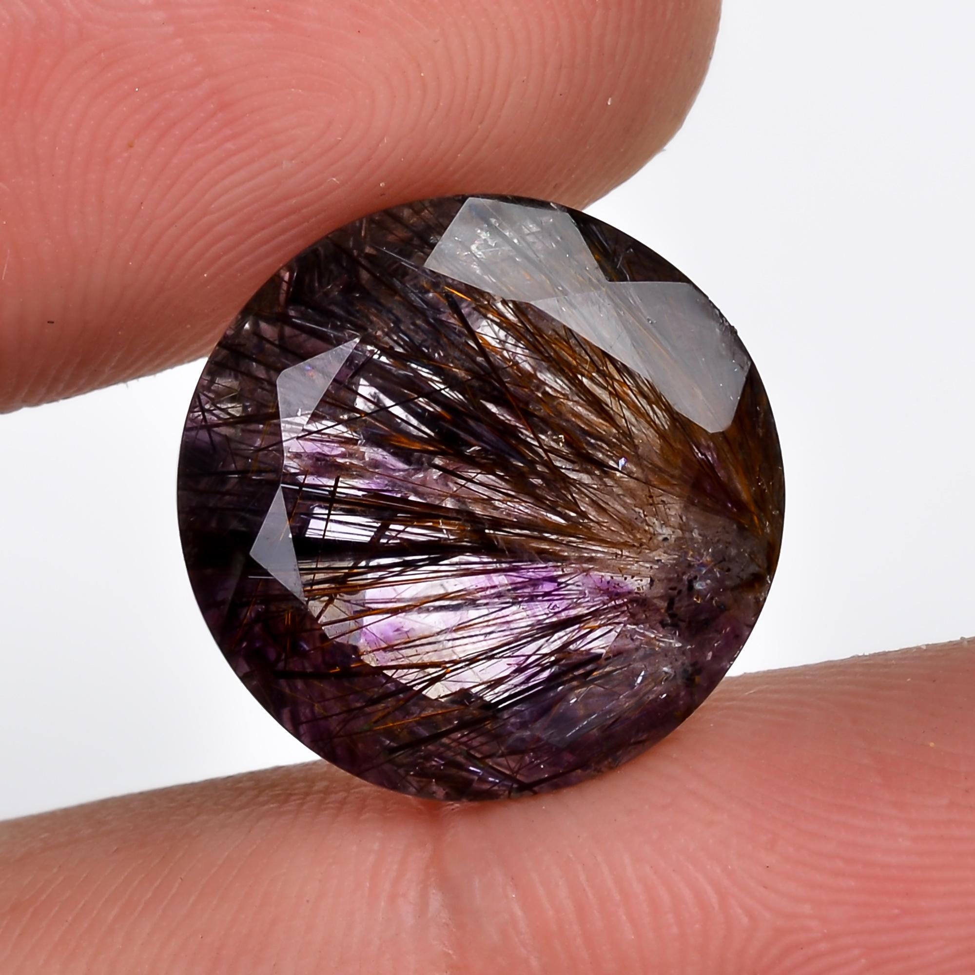 amethyst with cacoxenite natural quartz round shape cut stone loose gemstone