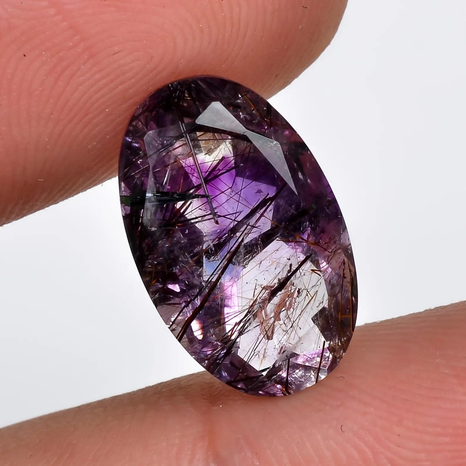 amethyst with cacoxenite natural quartz oval shape cut stone loose gemstone