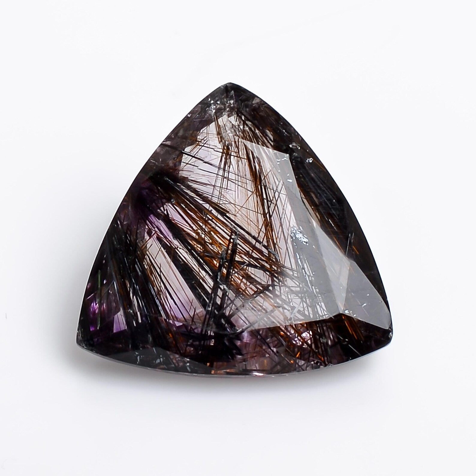 amethyst with cacoxenite natural quartz trillion shape cut stone loose gemstone