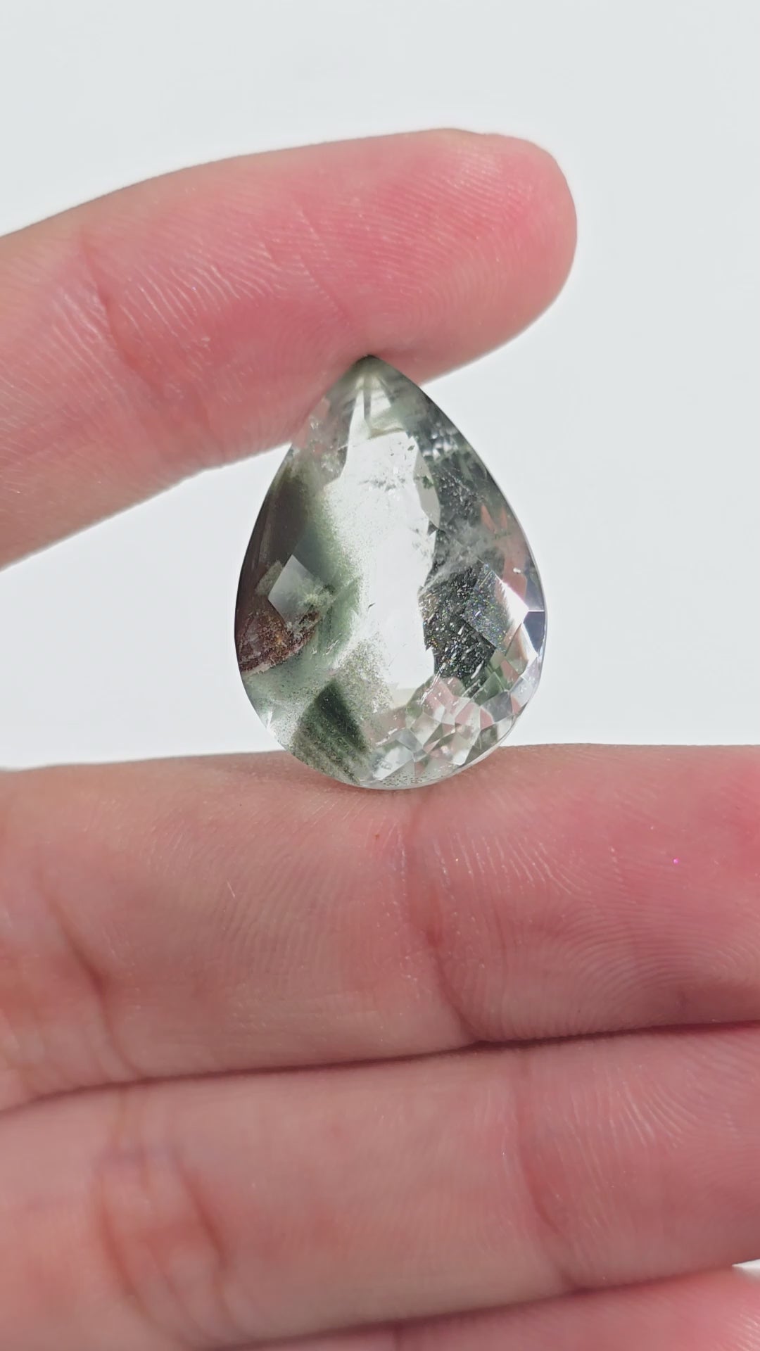 Green Phantom Quartz Pear Shape Faceted Loose Gemstone For Making Jewelry 21 Ct. 23X16X11 mm Y-9380